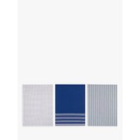 John Lewis Check Stripe Tea Towels, Set Of 3, Blue/Multi