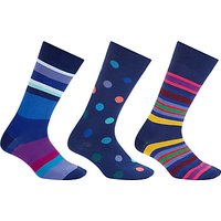 Paul Smith Multi Stripe Dot Socks, Pack Of 3, One Size, Blue