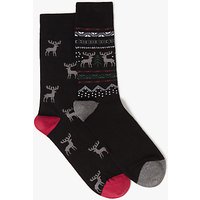 John Lewis Fair Isle Reindeer Socks, One Size, Pack Of 2, Black/Multi