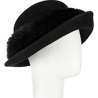 John Lewis Faux Fur Trim Breton Cloche Hat, Black