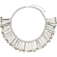 John Lewis Tube Crystal Statement Fan Necklace, Silver
