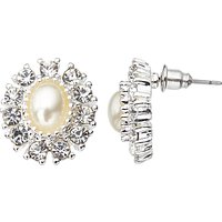 John Lewis Faux Pearl And Cubic Zirconia Large Stud Earrings, Silver