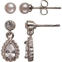 Stone Drop And Faux Pearl Stud Earrings, Set Of 2
