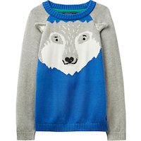 Little Joule Boys' Howling Wolf Knit Jumper, Blue/Grey