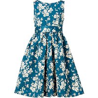 John Lewis Heirloom Collection Girls' Floral Print Satin Dress, Sterling Blue