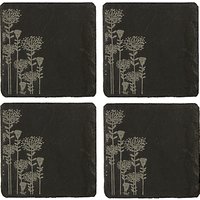 Just Slate Botanical Etched Coasters, Set Of 4, Black