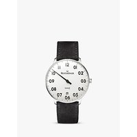 MeisterSinger NQ901N Women's Neo Q Date Leather Strap Watch, Black/White