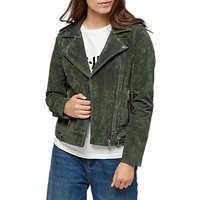 Selected Femme Lore Suede Leather Jacket, Forest Green
