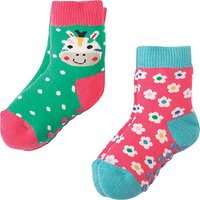 Frugi Organic Baby Grippy Zebra Socks, Pack Of 2, Pink/Multi
