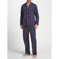 Derek Rose Multi Stripe Woven Cotton Pyjamas, Navy/Multi