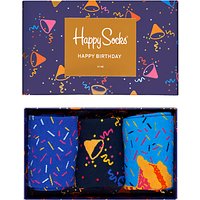 Happy Socks Happy Birthday Sock Musical Gift Box, One Size, Pack Of 3, Blue/Multi