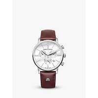 Maurice Lacroix EL1098-SS001-112-1 Men's Eliros Chronograph Date Leather Strap Watch, Dark Brown/White