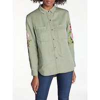 Rails Marcel Embroidered Shirt, Sage/Pink Floral Patches
