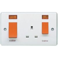 Crabtree 45A Double Pole White Cooker Switch & Socket With Comes With Wiring Instructions - 4521/31
