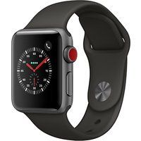 Apple Watch Series 3, GPS And Cellular, 38mm Space Grey Aluminium Case With Sport Band, Grey