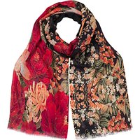 East Rosa Wool Silk Floral Scarf, Scarlet/Multi