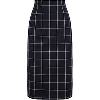 Jaeger Wool Check Pencil Skirt, Navy/Ivory