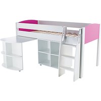 Stompa Uno S Plus Mid-Sleeper Bed With Pull-Out Desk And Cube Unit - White/Pink