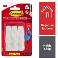 3M Command White Plastic Hooks Pack Of 6 - 0051131949430