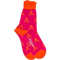 Thomas Pink Hexham Skull And Crossbones Socks - Pink/Orange