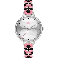 Orla Kiely Women's Ivy Leather Strap Watch - Pink Multi/Silver