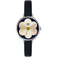 Orla Kiely Women's Large Flower Leather Strap Watch - Navy/Silver