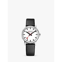 Mondaine Unisex Evo 2 Leather Strap Watch - Black/White