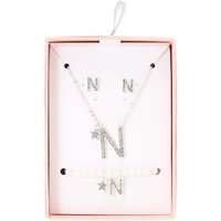 Silver Iridescent Glitter Initial Letter N Jewellery Set
