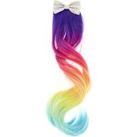 Kids Rainbow Ombre Faux Hair Clip With Holographic Bow