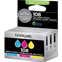 LEXMARK 108 Cyan, Magenta & Yellow Ink Cartridges - Multipack, Cyan
