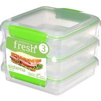 SISTEMA Fresh Square 0.45 Litre Sandwich Boxes - Green, Pack Of 3, Green