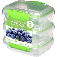 SISTEMA Fresh Rectangular 0.2 Litre Containers - Green, Pack Of 3, Green