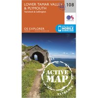 Ordnance Survey Explorer Active 108 Lower Tamar Valley & Plymouth Map With Digital Version, Orange