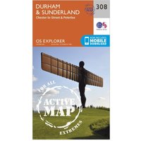Ordnance Survey Explorer Active 308 Durham & Sunderland Map With Digital Version, Orange