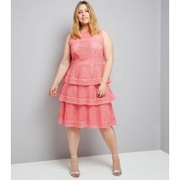 Curves Pink Premium Tiered Lace Dress New Look