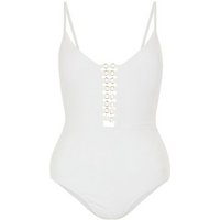 White Plunge Lattice Front Swimsuit New Look