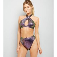 Purple Snakeskin Texture Bikini Top New Look