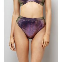 Purple Snakeskin Texture High Waist Bikini Bottoms New Look