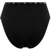 Black Stud Trim High Waist Bikini Bottoms New Look