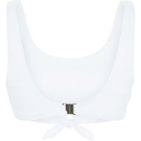 White Tie Front Ribbed Bikini Top New Look