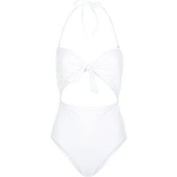 White Cut Out Tie Front Ribbed Swimsuit New Look