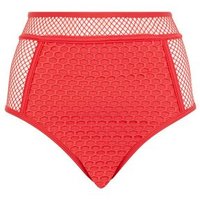 Red Mixed Mesh High Waist Bikini Bottoms New Look