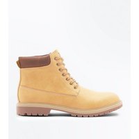 Tan Lace Up Leather Look Worker Boots New Look