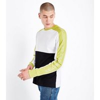 Navy Lime Print Panel Sweatshirt New Look