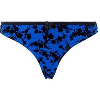 Bright Blue Floral Flocked Thong New Look