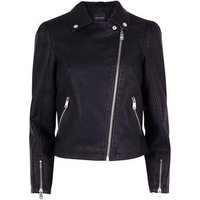 Black Puff Shoulder Leather-Look Jacket New Look