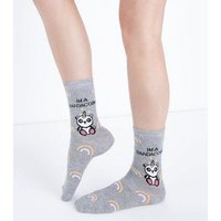 Grey Pandacorn Slogan Socks New Look