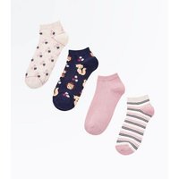 Pink Floral And Woodland Pattern Trainer Socks New Look