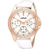 Lorus RP646AX9 Rose Gold Plated Stone Set White Leather Strap Watch - W5765