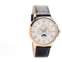 Guess Delancy Rose Gold Plated Moonphase Black Leather Strap Watch - W9837